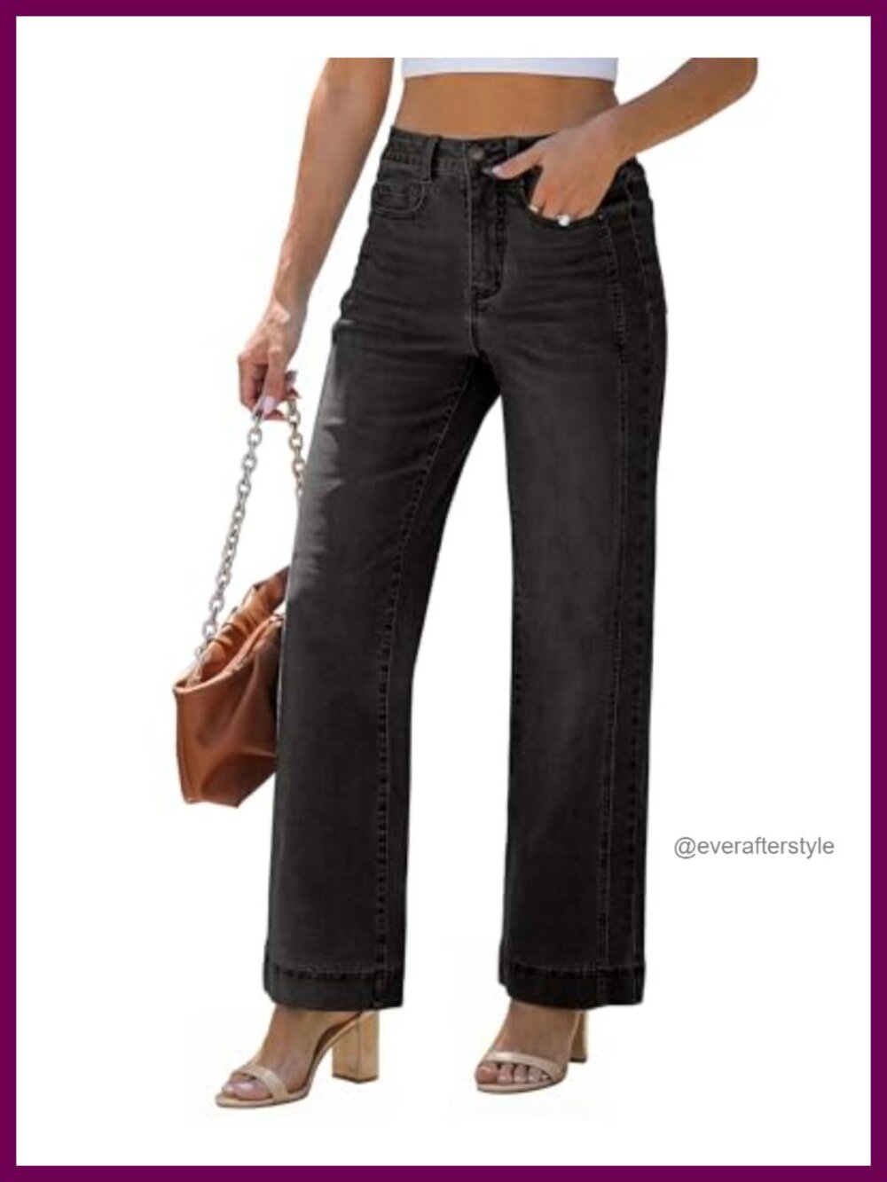 Wide Leg High Waisted Stretchy Denim Jeans Double Side Seams Pockets